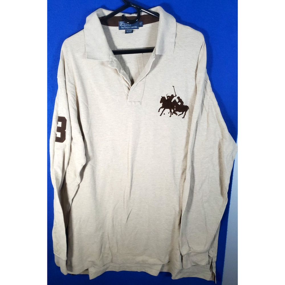 Polo By Ralph Lauren #3 Double Pony Rugby Brown Long Sleeve Shirt Mens XLT Tall